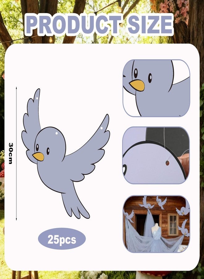 Weekgrat 25 Pcs Princess Gray Party Decor Princess Theme Party Favors Blue Bird Hanging Ornament 11.81 Inch Bluebird Paper Cutouts for Craft Home Birthday Supplies - Image 3